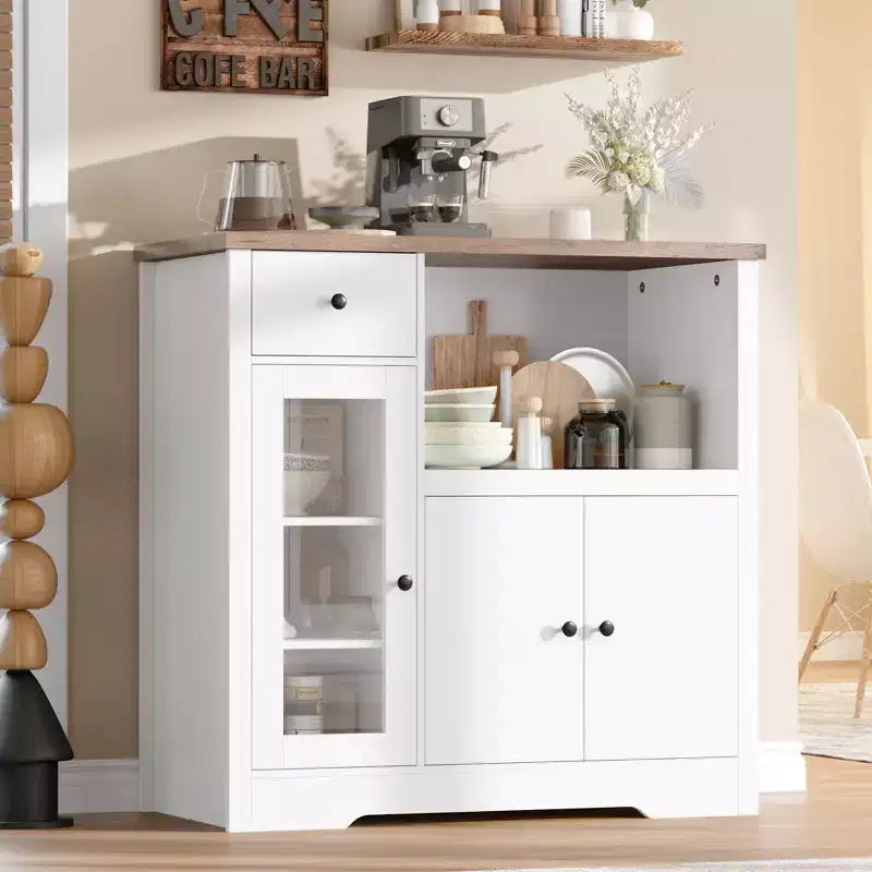 TruAIR Kitchen Microwave Cabinets with Storage, Buffet Cabinet Sideboard with 3 Doors,1 Drawer and Adjustable Shelves, Pantry Storage Cabinet for Room