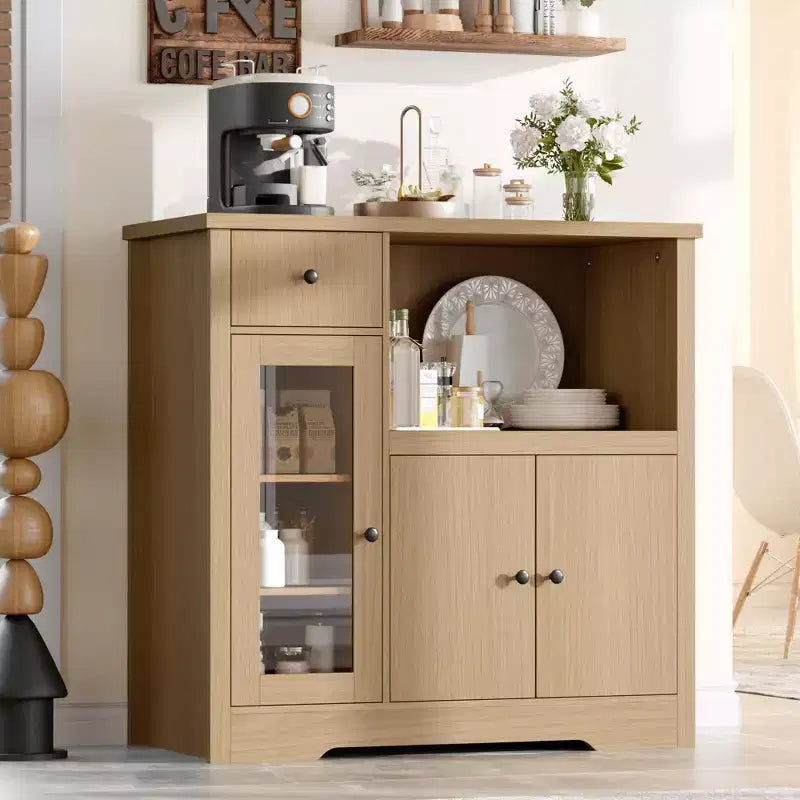 TruAIR Kitchen Microwave Cabinets with Storage, Buffet Cabinet Sideboard with 3 Doors,1 Drawer and Adjustable Shelves, Pantry Storage Cabinet for Room