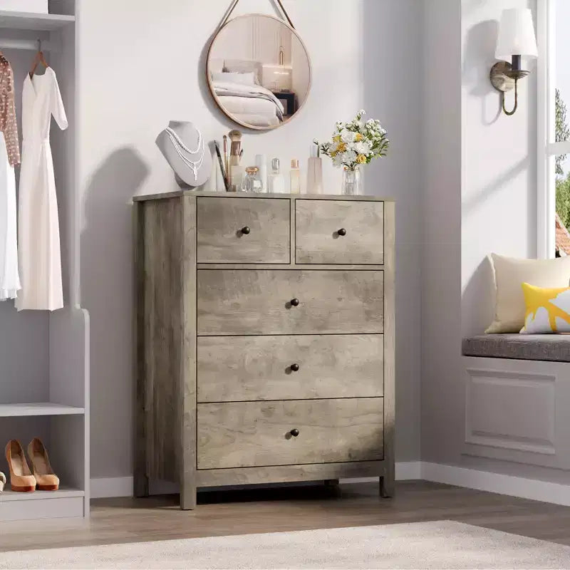 5 Drawer Dresser for Bedroom, Modern Tall Dresser Organizer with Storage Drawers, Wooden Chests of Drawers for Bedroom, Entryway, Hallway,Home Office