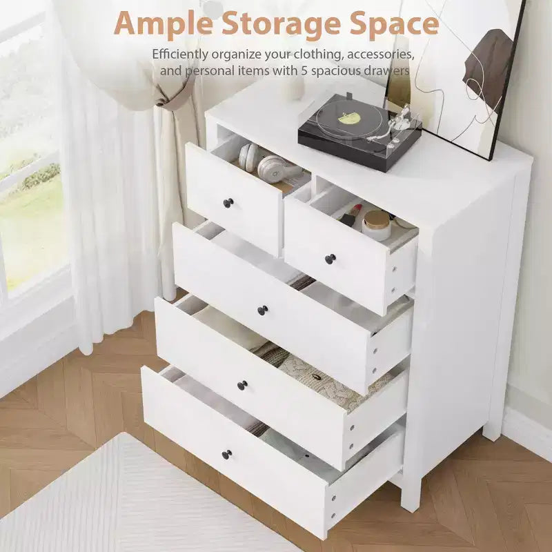 5 Drawer Dresser for Bedroom, Modern Tall Dresser Organizer with Storage Drawers, Wooden Chests of Drawers for Bedroom, Entryway, Hallway,Home Office