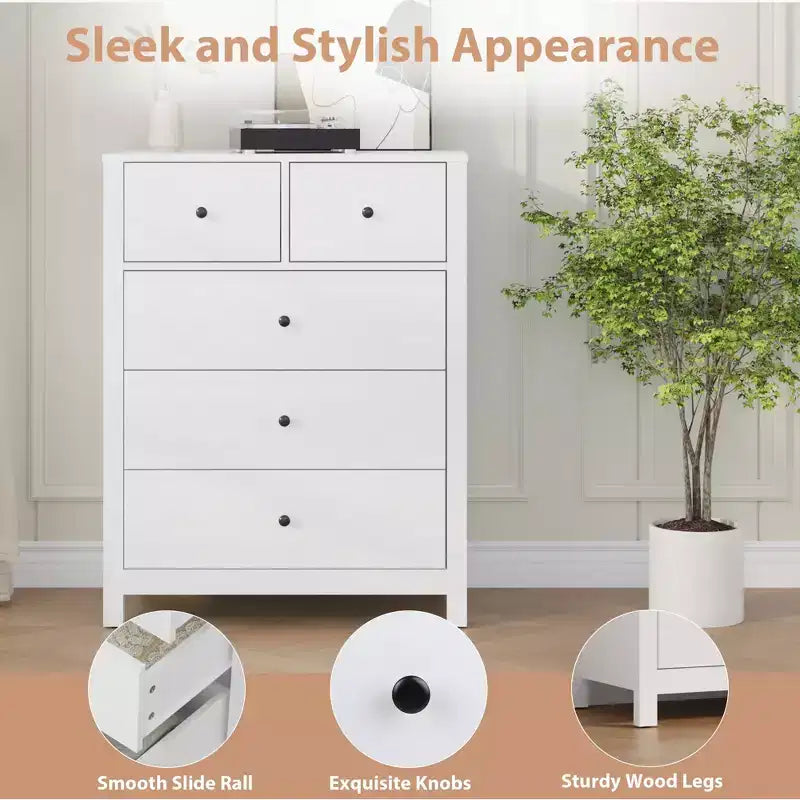 5 Drawer Dresser for Bedroom, Modern Tall Dresser Organizer with Storage Drawers, Wooden Chests of Drawers for Bedroom, Entryway, Hallway,Home Office