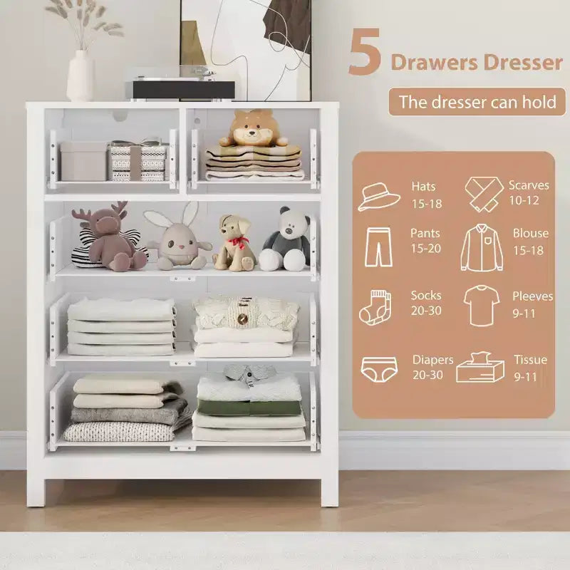 5 Drawer Dresser for Bedroom, Modern Tall Dresser Organizer with Storage Drawers, Wooden Chests of Drawers for Bedroom, Entryway, Hallway,Home Office