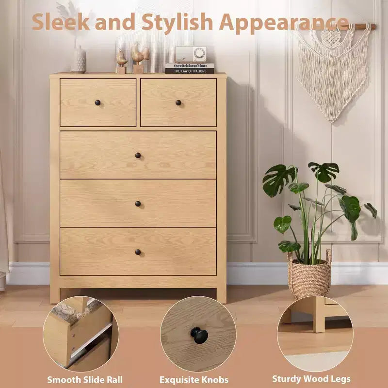5 Drawer Dresser for Bedroom, Modern Tall Dresser Organizer with Storage Drawers, Wooden Chests of Drawers for Bedroom, Entryway, Hallway,Home Office