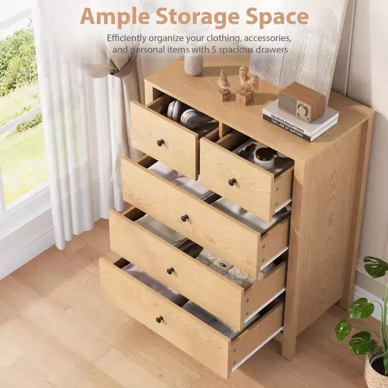 5 Drawer Dresser for Bedroom, Modern Tall Dresser Organizer with Storage Drawers, Wooden Chests of Drawers for Bedroom, Entryway, Hallway,Home Office