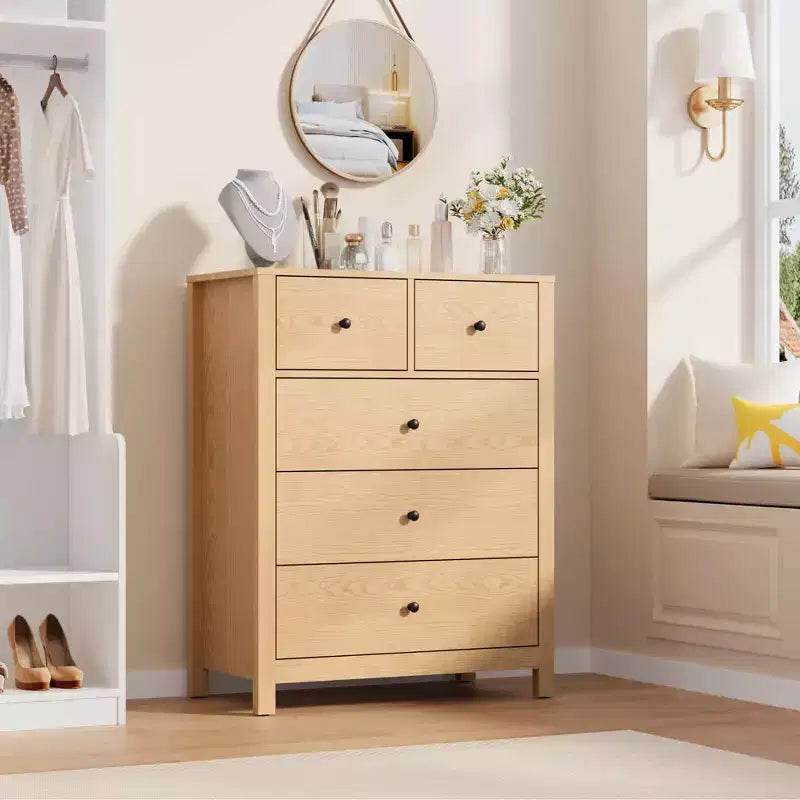5 Drawer Dresser for Bedroom, Modern Tall Dresser Organizer with Storage Drawers, Wooden Chests of Drawers for Bedroom, Entryway, Hallway,Home Office