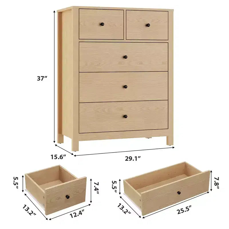 5 Drawer Dresser for Bedroom, Modern Tall Dresser Organizer with Storage Drawers, Wooden Chests of Drawers for Bedroom, Entryway, Hallway,Home Office