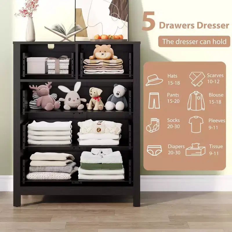 5 Drawer Dresser for Bedroom, Modern Tall Dresser Organizer with Storage Drawers, Wooden Chests of Drawers for Bedroom, Entryway, Hallway,Home Office