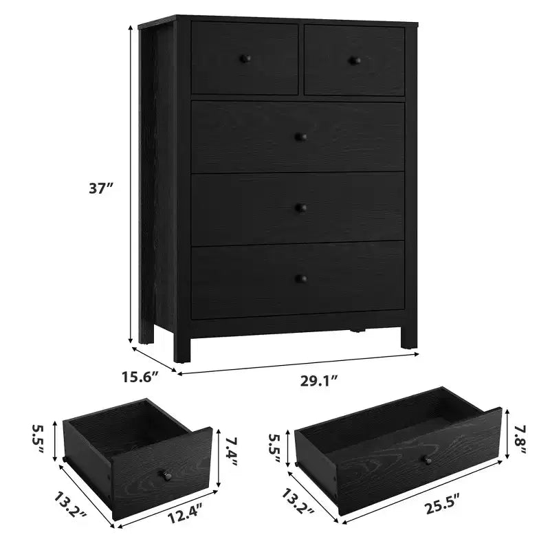 5 Drawer Dresser for Bedroom, Modern Tall Dresser Organizer with Storage Drawers, Wooden Chests of Drawers for Bedroom, Entryway, Hallway,Home Office