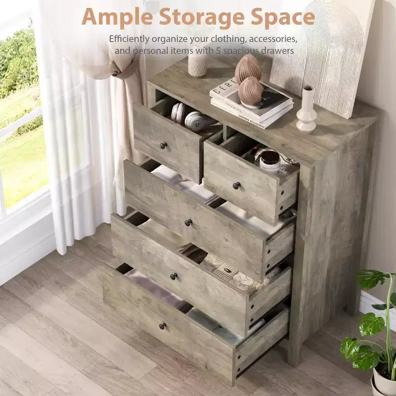 5 Drawer Dresser for Bedroom, Modern Tall Dresser Organizer with Storage Drawers, Wooden Chests of Drawers for Bedroom, Entryway, Hallway,Home Office