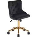VINGLI Black Velvet Armless Home Office Desk Chair with Gold Base/Wheels, Small Cute Vanity/Makeup Chairk, Upholstered Adjustable Swivel Nail Chair