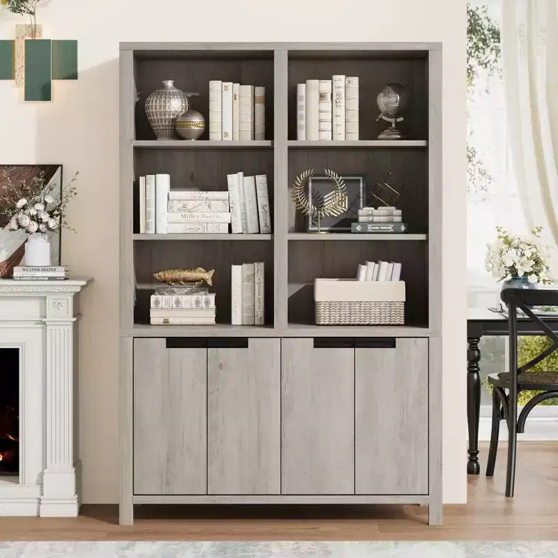 GustoWave 74.5 Tall Bookshelf with Double Storage, 6-Tier Large Bookshelf, Double Wide Bookshelves,for Livingroom Office Library,Gray