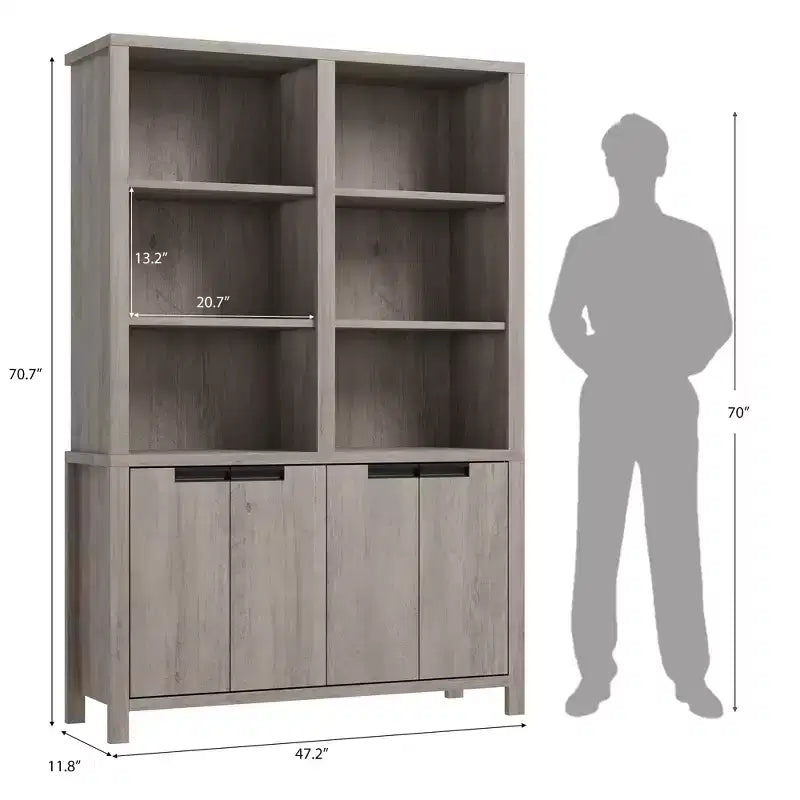 GustoWave 74.5 Tall Bookshelf with Double Storage, 6-Tier Large Bookshelf, Double Wide Bookshelves,for Livingroom Office Library,Gray