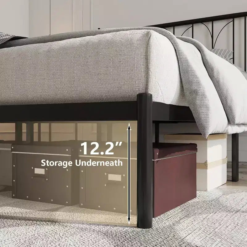 Full Size Metal Bed Frame - Heavy Duty Platform Bed Frame with Storage, Steel Supports, No Box Spring Required, Easy Assembly, No Noise, Black