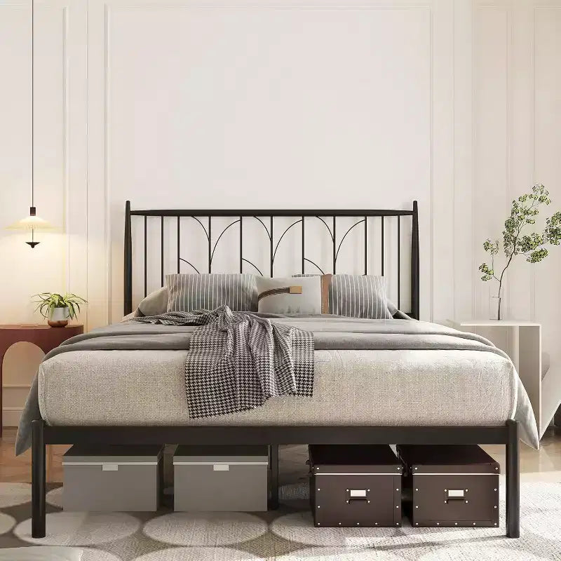 Full Size Metal Bed Frame - Heavy Duty Platform Bed Frame with Storage, Steel Supports, No Box Spring Required, Easy Assembly, No Noise, Black