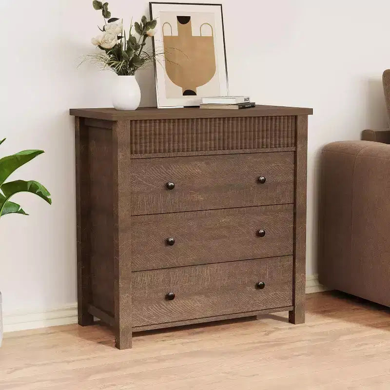 Fluted 3-Drawer Dresser & Nightstand, Wooden Chest with Storage for Bedroom, Living Room, Hallway or Entryway