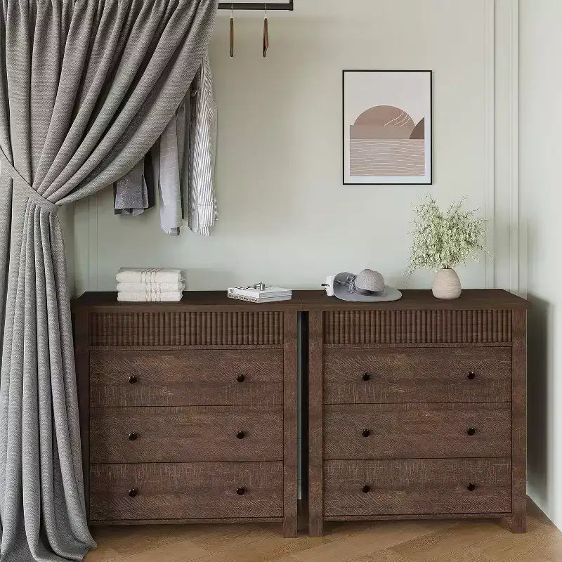 Fluted 3-Drawer Dresser & Nightstand, Wooden Chest with Storage for Bedroom, Living Room, Hallway or Entryway