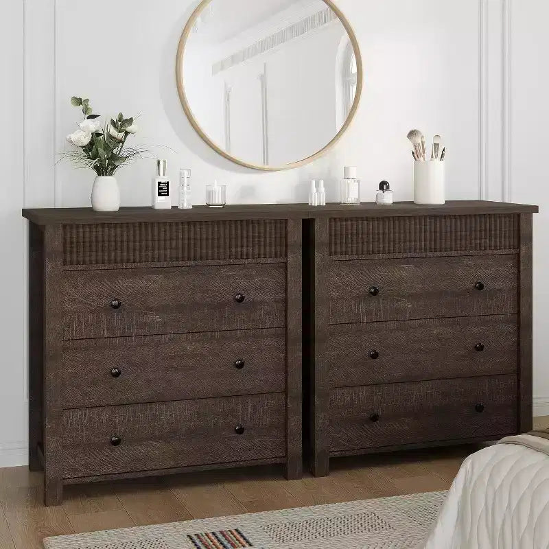 Fluted 3-Drawer Dresser & Nightstand, Wooden Chest with Storage for Bedroom, Living Room, Hallway or Entryway