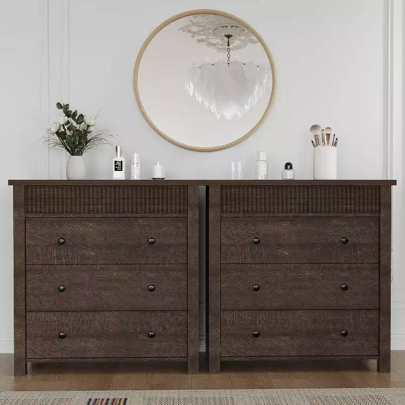 Fluted 3-Drawer Dresser & Nightstand, Wooden Chest with Storage for Bedroom, Living Room, Hallway or Entryway
