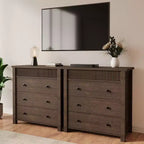 Fluted 3-Drawer Dresser & Nightstand, Wooden Chest with Storage for Bedroom, Living Room, Hallway or Entryway