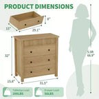 Fluted 3-Drawer Dresser & Nightstand, Wooden Chest with Storage for Bedroom, Living Room, Hallway or Entryway
