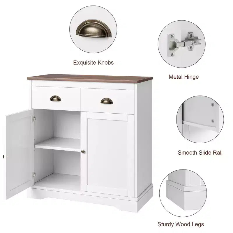 2 Doors and 2 Drawers Kitchen Cabinet ,for Kitchen, Dining Room, Living Room,