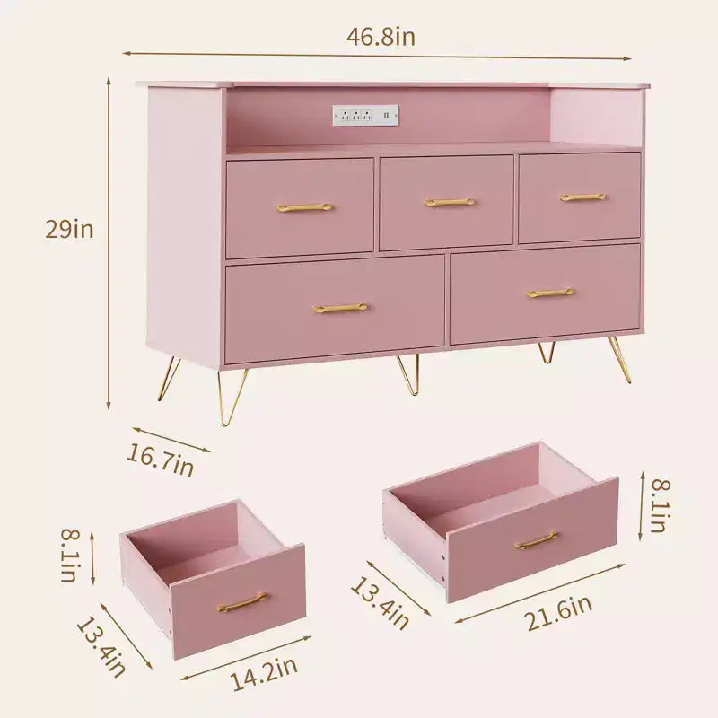 COZONY 5-Drawer Wood Dresser with Display Shelf, Modern Storage Cabinet for Bedroom Living Room Entryway