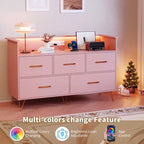 COZONY 5-Drawer Wood Dresser with Display Shelf, Modern Storage Cabinet for Bedroom Living Room Entryway