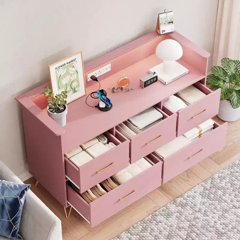 COZONY 5-Drawer Wood Dresser with Display Shelf, Modern Storage Cabinet for Bedroom Living Room Entryway