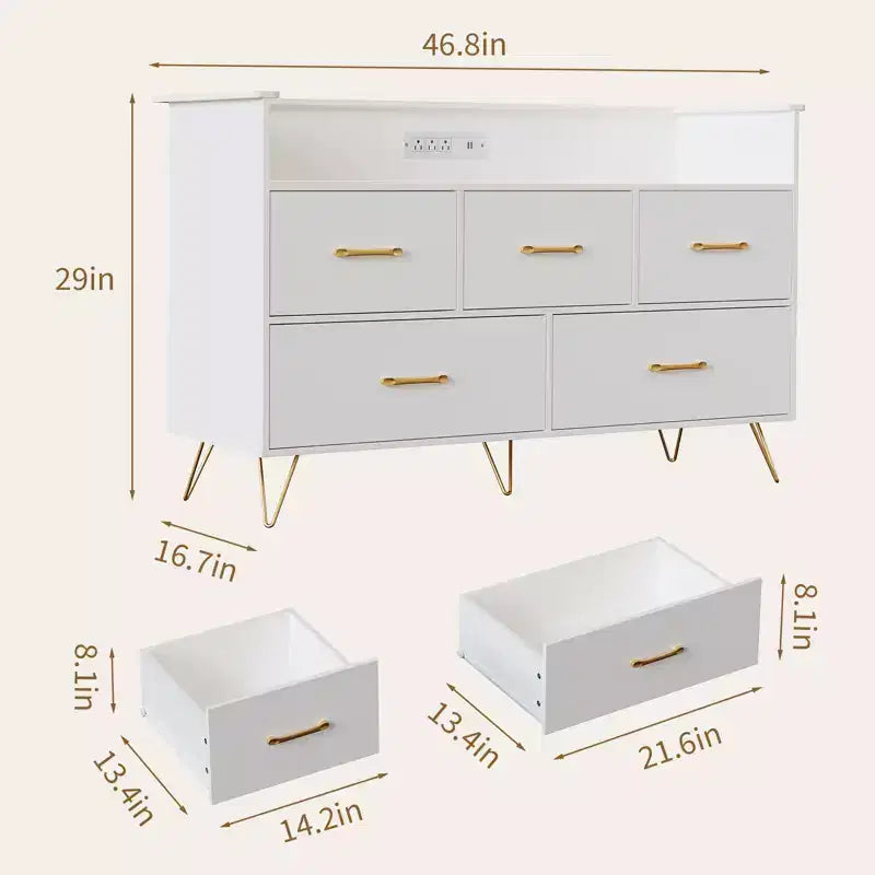 COZONY 5-Drawer Wood Dresser with Display Shelf, Modern Storage Cabinet for Bedroom Living Room Entryway