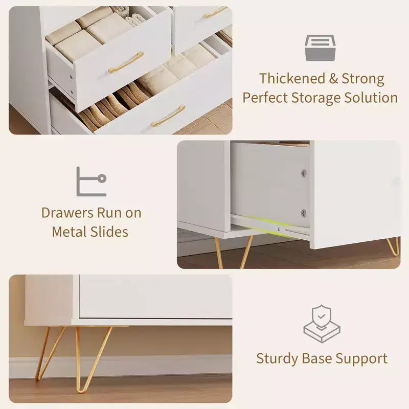 COZONY 5-Drawer Wood Dresser with Display Shelf, Modern Storage Cabinet for Bedroom Living Room Entryway