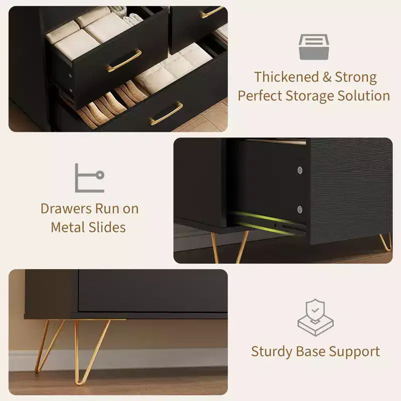 COZONY 5-Drawer Wood Dresser with Display Shelf, Modern Storage Cabinet for Bedroom Living Room Entryway