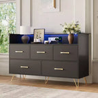 COZONY 5-Drawer Wood Dresser with Display Shelf, Modern Storage Cabinet for Bedroom Living Room Entryway