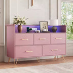 COZONY 5-Drawer Wood Dresser with Display Shelf, Modern Storage Cabinet for Bedroom Living Room Entryway