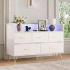 COZONY 5-Drawer Wood Dresser with Display Shelf, Modern Storage Cabinet for Bedroom Living Room Entryway