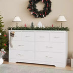 Heynemo Large 8 Drawer Dresser for Bedroom, 55 Wide Modern Chest of Drawers, Dresser TV Stand with Metal Handle, Wood Drawer Organizer, White