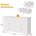 Heynemo Large 8 Drawer Dresser for Bedroom, 55 Wide Modern Chest of Drawers, Dresser TV Stand with Metal Handle, Wood Drawer Organizer, White