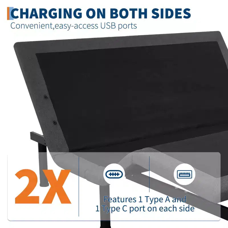 Adjustable Bed Frame with Massage Function - Electric Bed Base, LED Under-Bed Night Light, Zero-./Anti-Snoring/Memory Presets