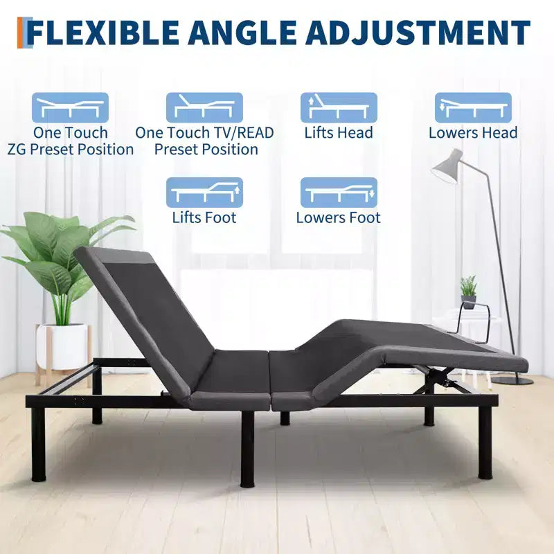 Adjustable Bed Frame with Massage Function - Electric Bed Base, LED Under-Bed Night Light, Zero-./Anti-Snoring/Memory Presets