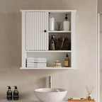 Heynemo Medicine Cabinet with Fluted Sliding Door, Bathroom Cabinet Wall Mounted with Adjustable Shelves, Over the Toilet Storage, TSCA & EPA, White