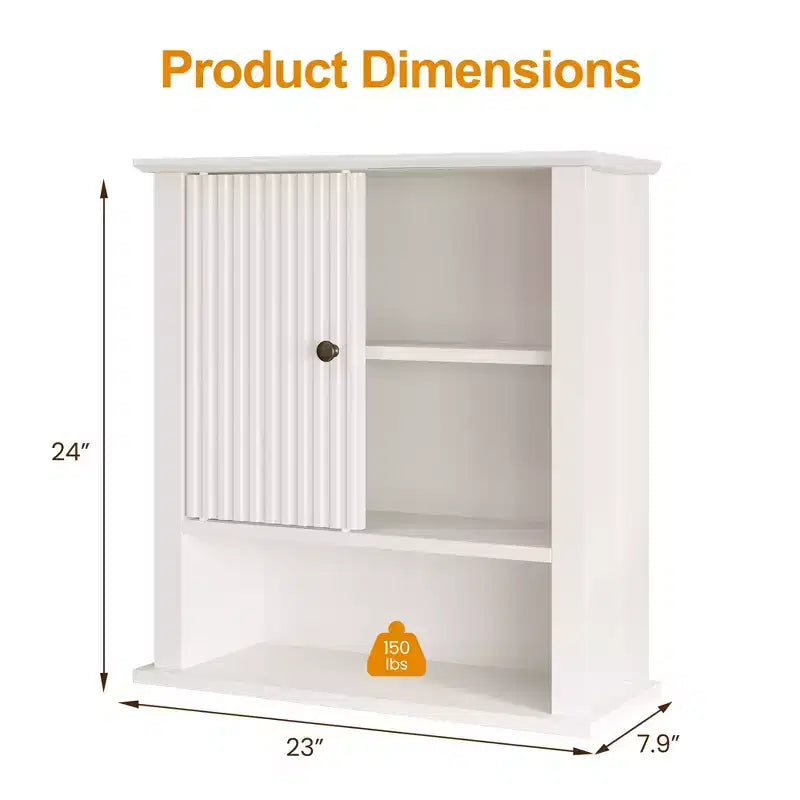 Heynemo Medicine Cabinet with Fluted Sliding Door, Bathroom Cabinet Wall Mounted with Adjustable Shelves, Over the Toilet Storage, TSCA & EPA, White