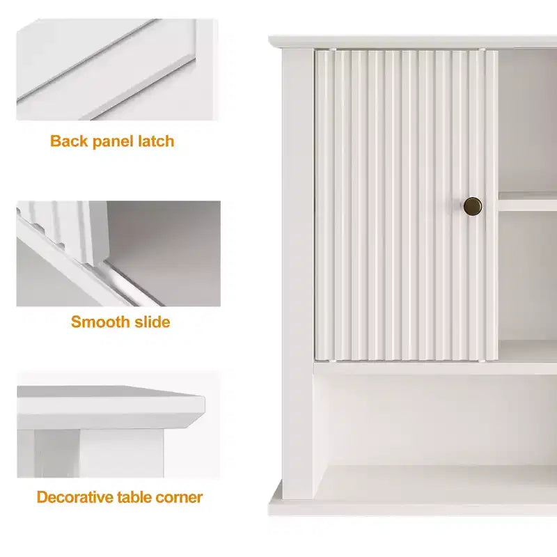 Heynemo Medicine Cabinet with Fluted Sliding Door, Bathroom Cabinet Wall Mounted with Adjustable Shelves, Over the Toilet Storage, TSCA & EPA, White