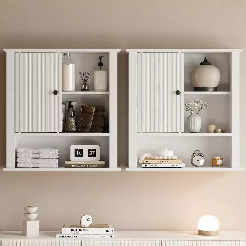 Heynemo Medicine Cabinet with Fluted Sliding Door, Bathroom Cabinet Wall Mounted with Adjustable Shelves, Over the Toilet Storage, TSCA & EPA, White