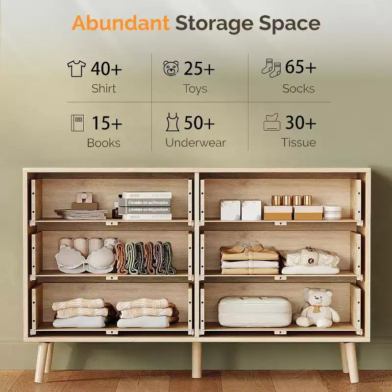 VINGIL 6 Drawer Rattan Dresser, Rattan Chest of Dressers, Modern Wooden Dresser Chest of Drawers