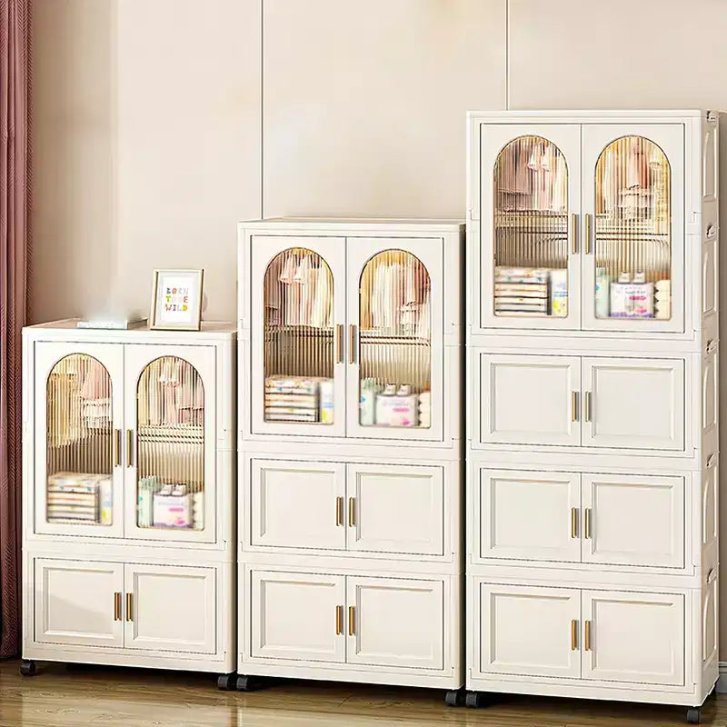 25.59 Side Wide Folding Wardrobe , 25.5915.7570.87 , with Magnetic Door, Plastic Storage Cabinet with Wheels