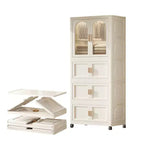 25.59 Side Wide Folding Wardrobe , 25.5915.7570.87 , with Magnetic Door, Plastic Storage Cabinet with Wheels