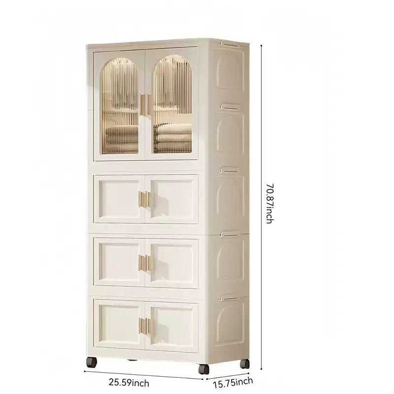 25.59 Side Wide Folding Wardrobe , 25.5915.7570.87 , with Magnetic Door, Plastic Storage Cabinet with Wheels