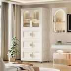 25.59 Side Wide Folding Wardrobe , 25.5915.7570.87 , with Magnetic Door, Plastic Storage Cabinet with Wheels