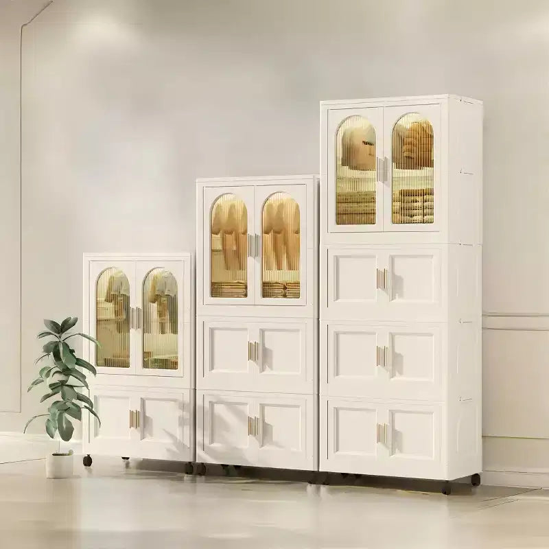 25.59 Side Wide Folding Wardrobe , 25.5915.7570.87 , with Magnetic Door, Plastic Storage Cabinet with Wheels