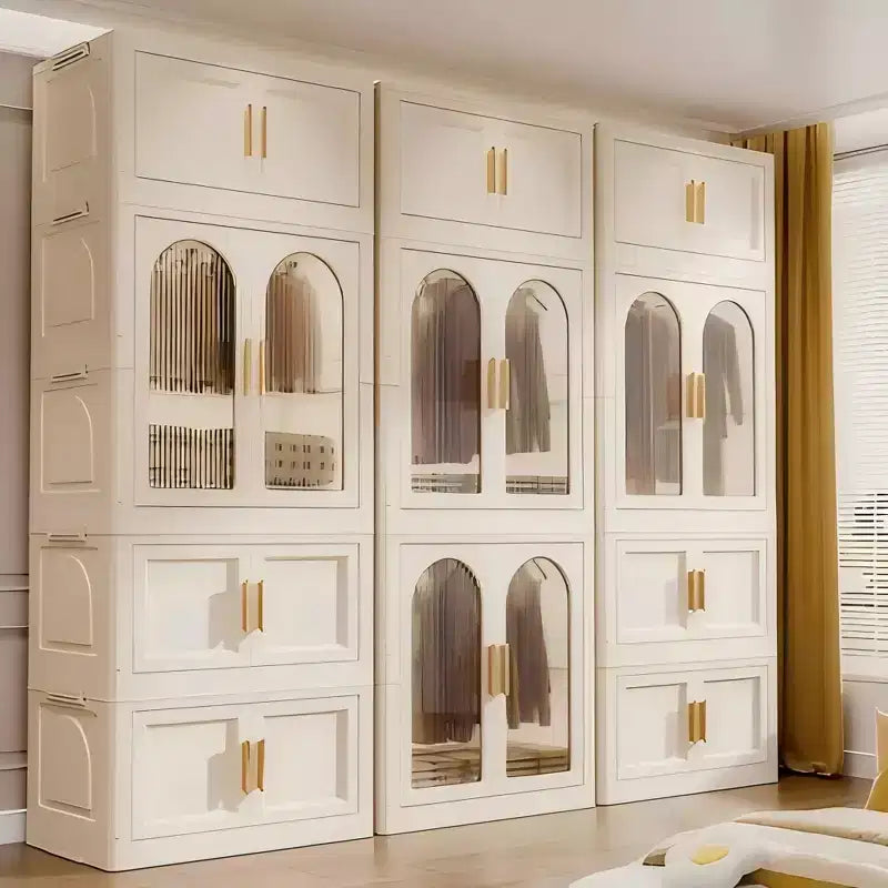 25.59 Side Wide Folding Wardrobe , 25.5915.7570.87 , with Magnetic Door, Plastic Storage Cabinet with Wheels