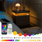 Nightstand LED Bedside Table Cabinet Lights Modern End Side with 2 Drawers for Bedroom (Black)